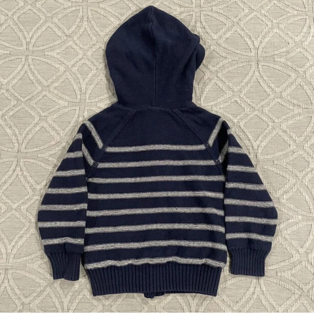Baby Gap 4Y Navy Blue Striped Hooded Toggle Sweater